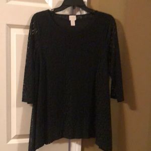 Black stretch asymmetrical top with animal print overlay